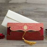 Red Marriage Invitation Card with Tassel Festive Card Personalized Custom
